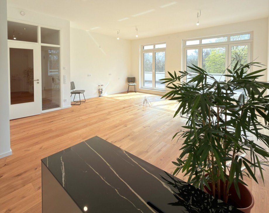 Wohnzimmer - Blick in die K�che Penthousewohnung Hamburg