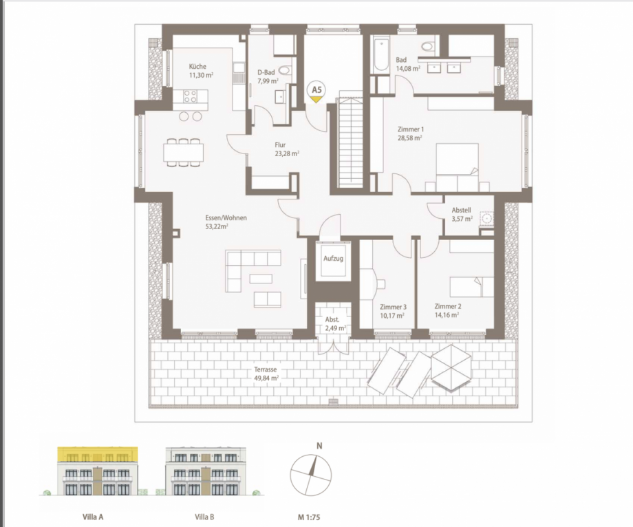 Grundriss - Einrichtungsbeispiel Penthousewohnung Hamburg